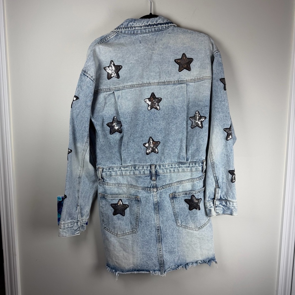 NWT Buddy Love RAELYNN DENIM Blue MINI DRESS Sequin Stars Rodeo Festival Large - Picture 7 of 14